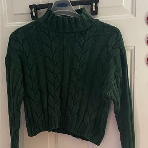 Moda International Deep Green Cable Knit Turtleneck Sweater